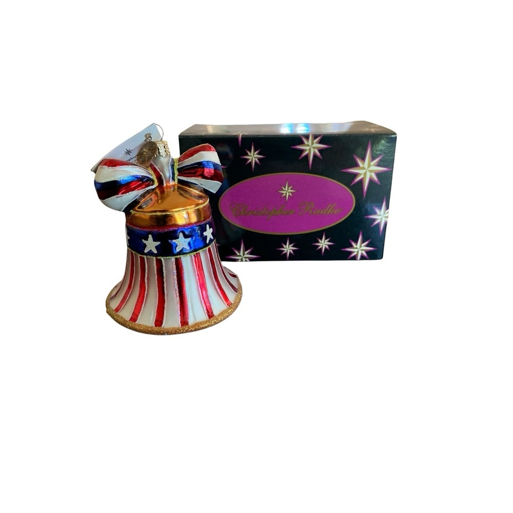 Christopher Radko Freedom Rings Glass Patriotic Bell Ornament 01-0955-0 NEW 4in